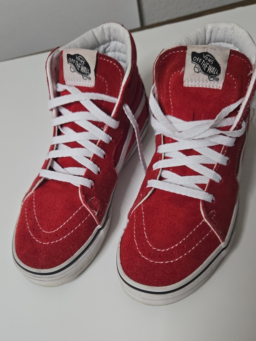 Vans Kids Red Suede High-Top Sneakers with White Accents